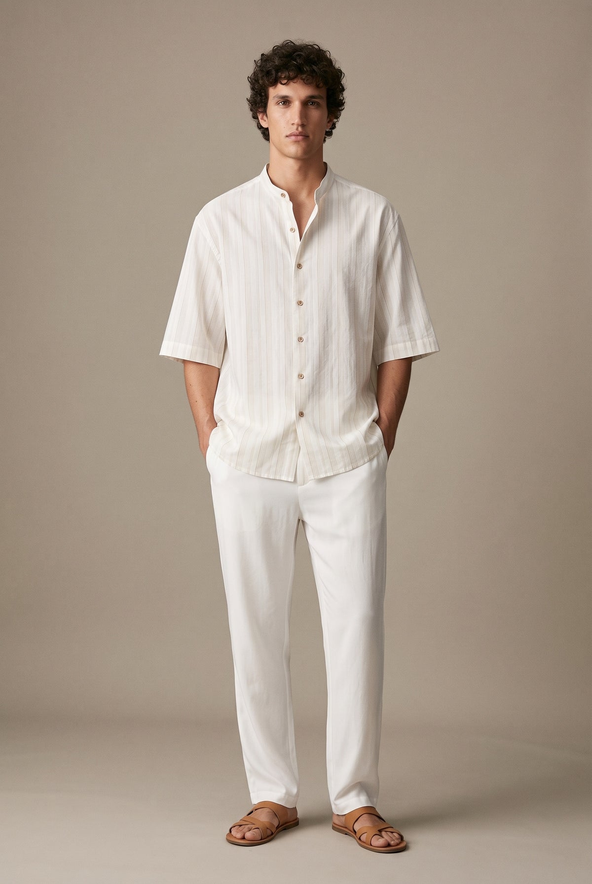 White Mandarin Collar Shirt