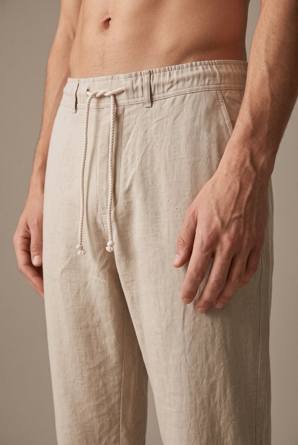 Linen-cotton Drawstring Pants