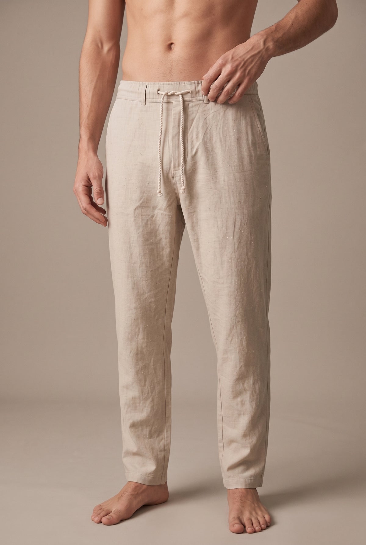 Linen-cotton Drawstring Pants