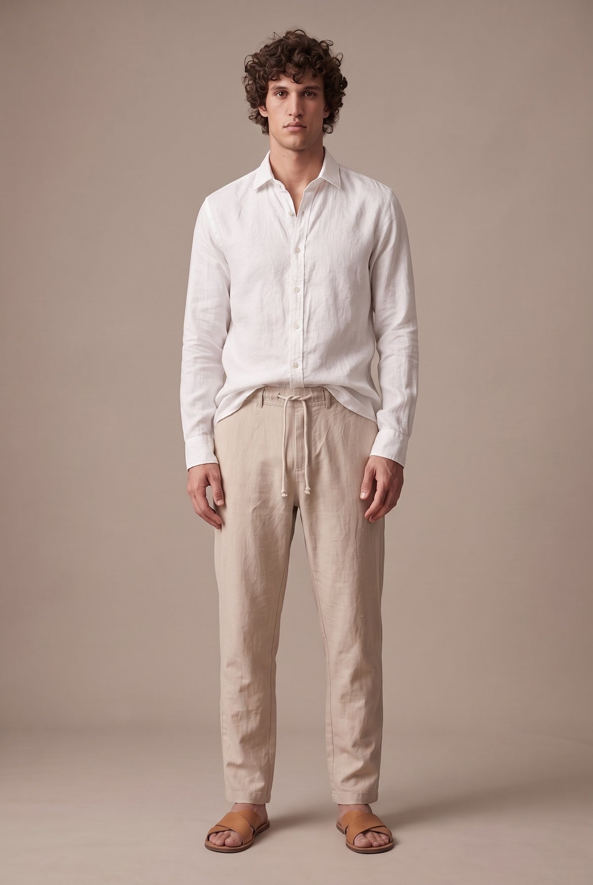 Linen-cotton Drawstring Pants