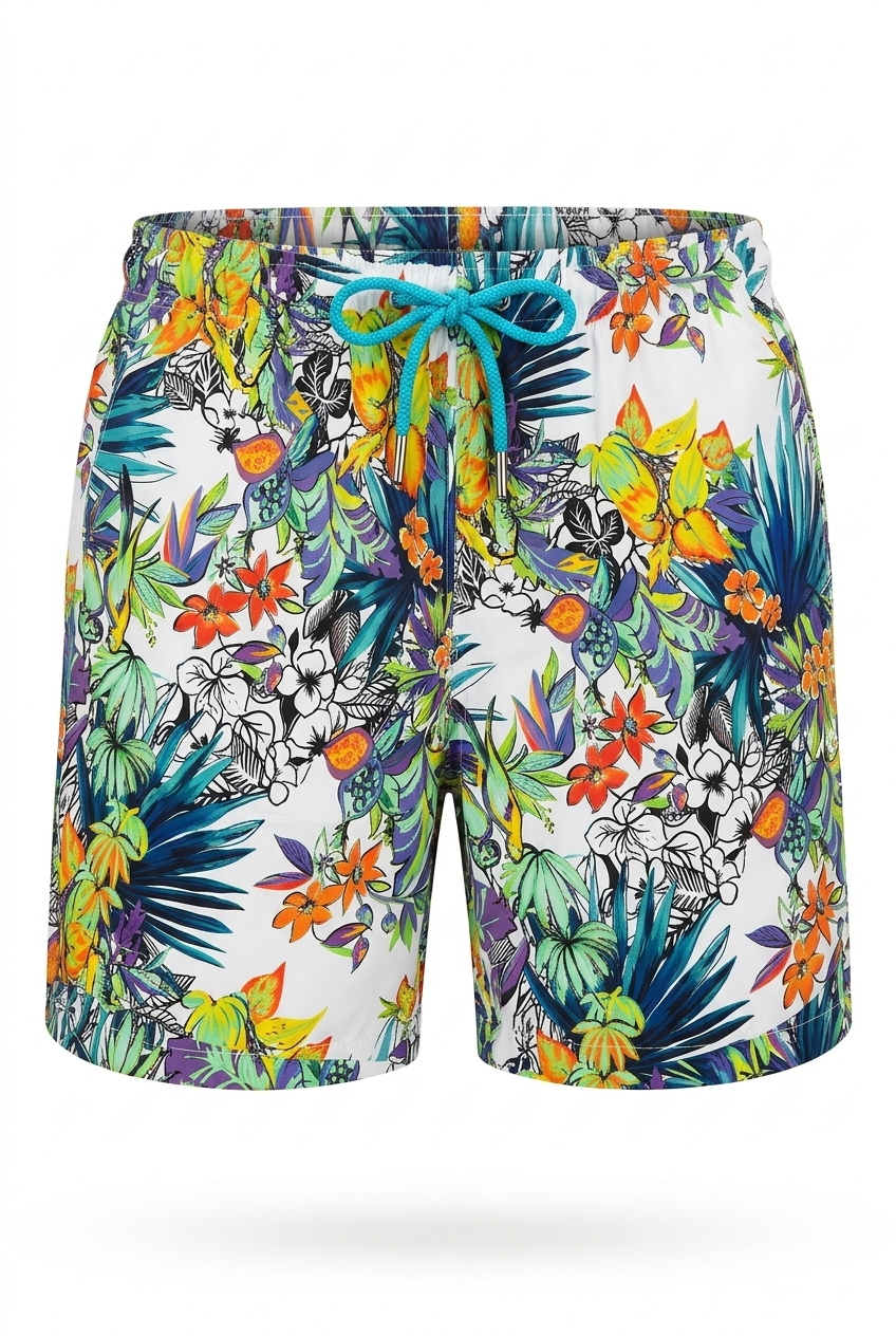 ANU — Swim Shorts, White Jungle — packshot