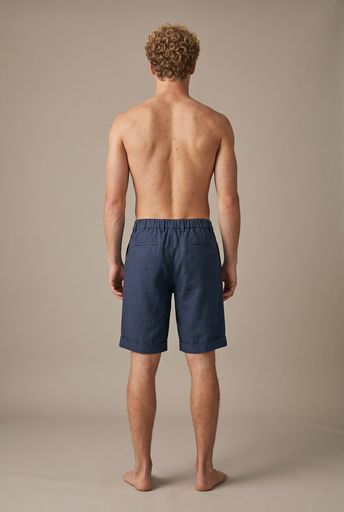 AN-SPANBER — Linen Bermuda Shorts — Navy — back