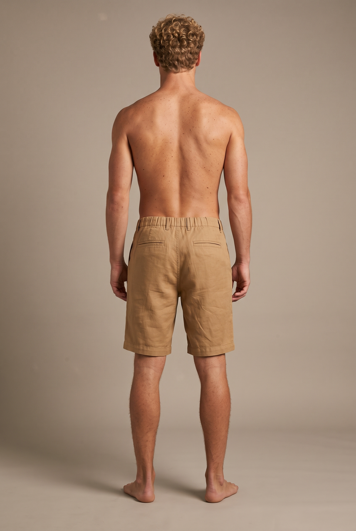 AN-SPANBER — Linen Bermuda Shorts — Camel — back