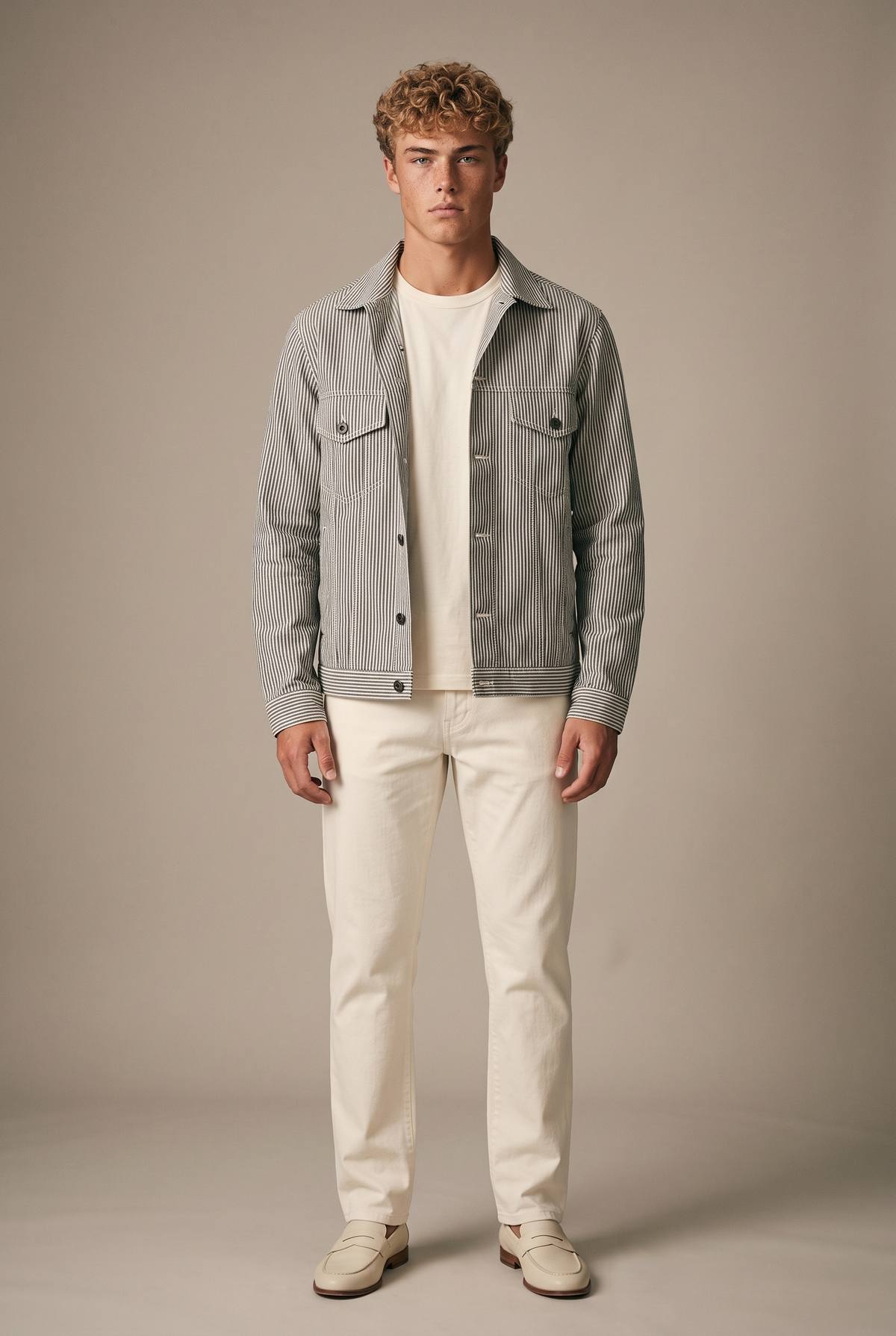 AF-JAC-PORTO — Ticking Stripe Shirt-Jacket — front open