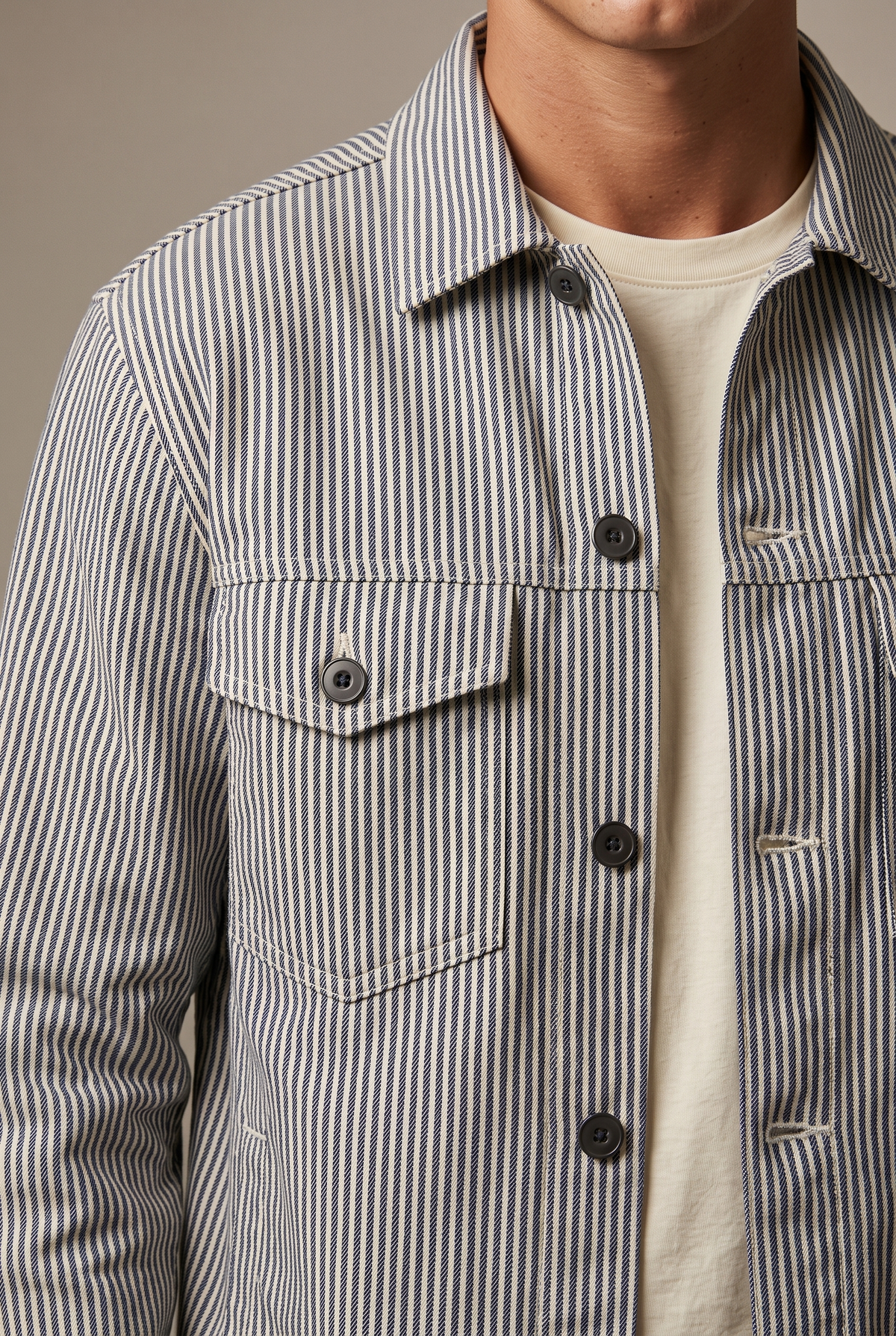 AF-JAC-PORTO — Ticking Stripe Shirt-Jacket — chest detail