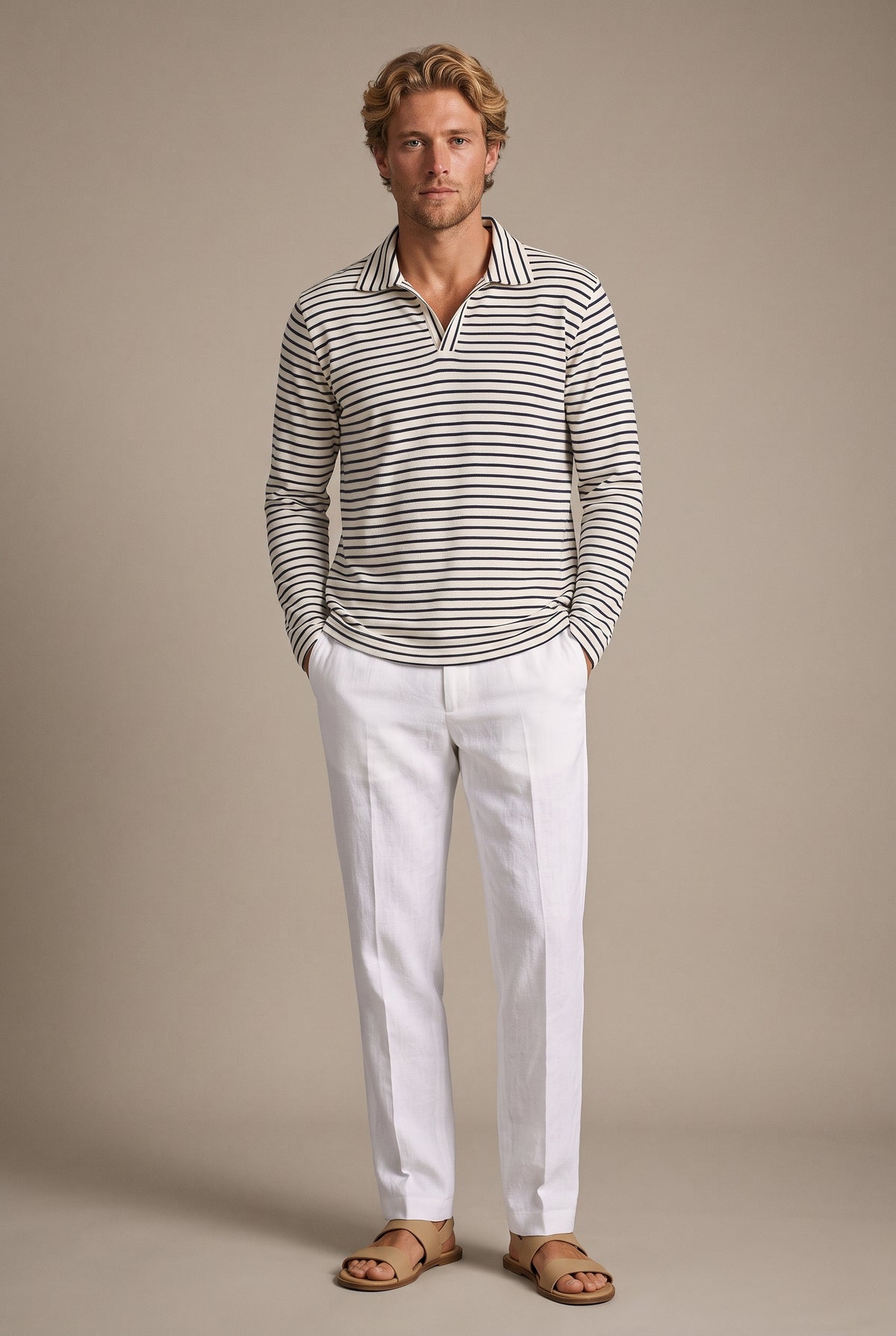 Striped Linen Jersey Polo
