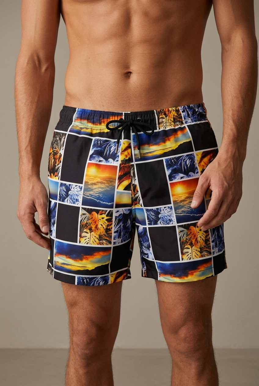 ANU — Swim Shorts, Sunset Tiles — crop