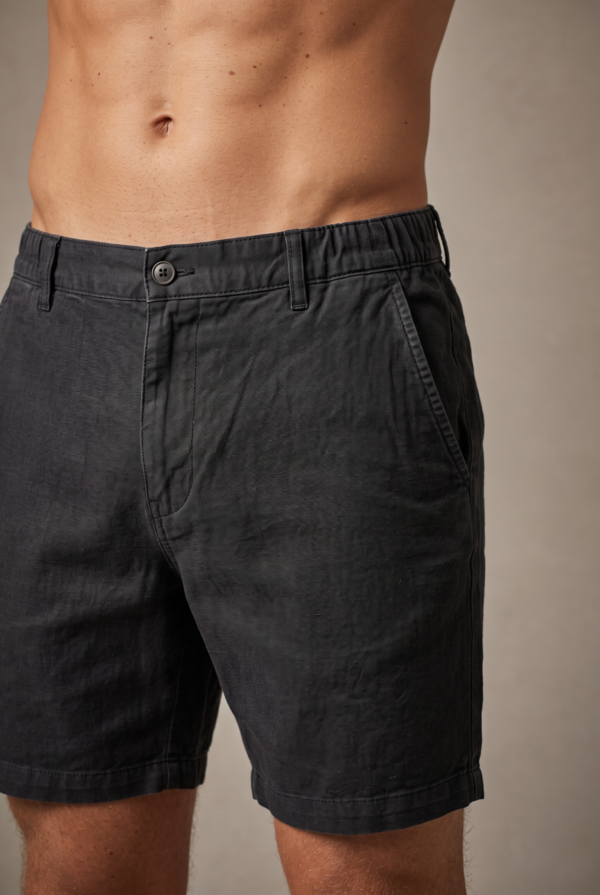 AN-SPANBER — Linen Bermuda Shorts — Black — detail