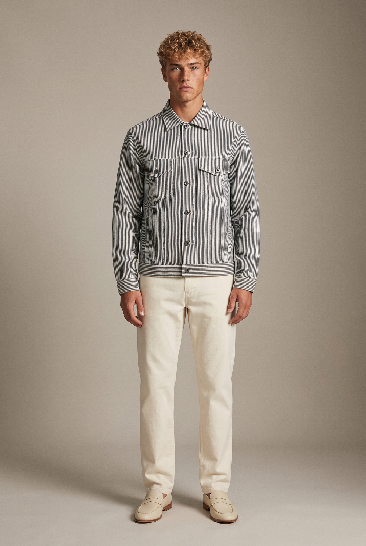 AF-JAC-PORTO — Ticking Stripe Shirt-Jacket — front buttoned